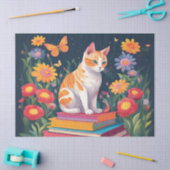 Katze auf einem Stapel Bücher Seidenpapier (Basteln)