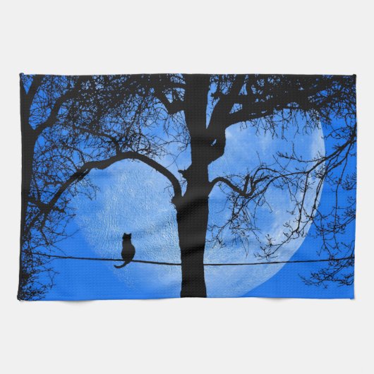 Katze auf einem Wirt Blue Moon Geschirrtuch (Horizontal)