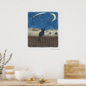 Katze auf einem Zaun mit Blick auf den Nachthimmel Poster (Küche)