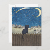 Katze auf einem Zaun mit Blick auf den Nachthimmel Postkarte (Vorne/Hinten)