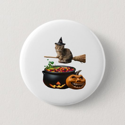 Katze auf einen Besen zu Halloween. Klassischer T  Button (Vorderseite)