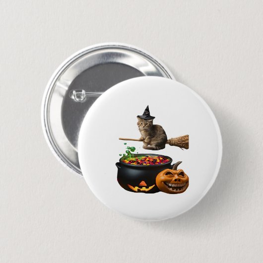 Katze auf einen Besen zu Halloween. Klassischer T  Button (Vorne & Hinten)