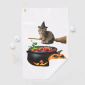 Katze auf einen Besen zu Halloween. Klassischer T  Golfhandtuch (Insitu)