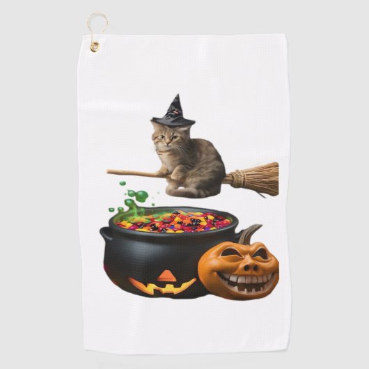 Katze auf einen Besen zu Halloween. Klassischer T  Golfhandtuch (Vorderseite)