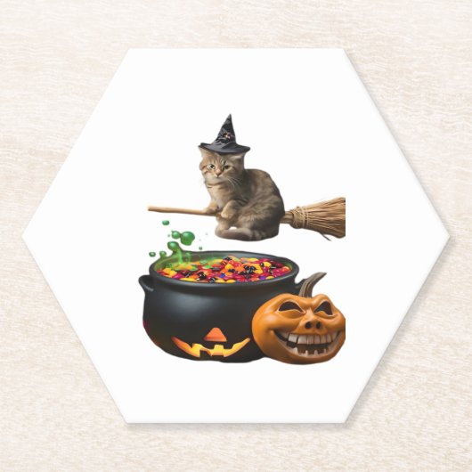 Katze auf einen Besen zu Halloween. Klassischer T  Untersetzer (Vorderseite)
