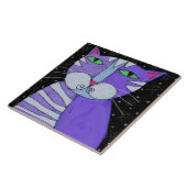 Katze auf einer Abstrakten Malerei in Starlit Nigh Fliese (Seite)
