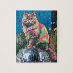 Katze auf einer Disco-Kugel Puzzle