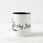 Katze auf einer Klaviertastatur, die Musik-Kaffee- Zweifarbige Tasse (Mittel)