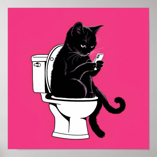 Katze auf einer Toilette Poster (Vorne)