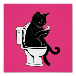 Katze auf einer Toilette Poster
