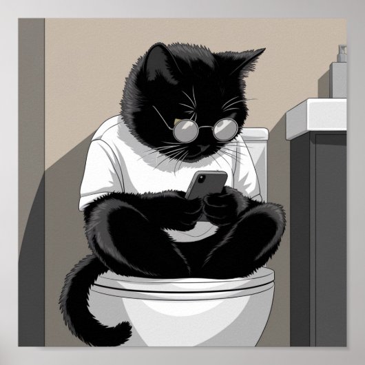 Katze auf einer Toilette Poster (Vorne)