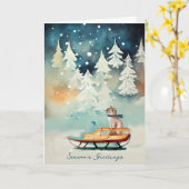 Katze auf einer Weihnachtskarte mit Schlitten-Schn Karte (Gelbe Blume)