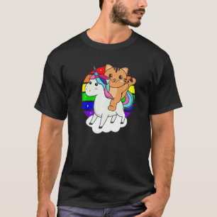 Katze auf Einhorn Regenbogen Tiere Süße Einhörner  T-Shirt