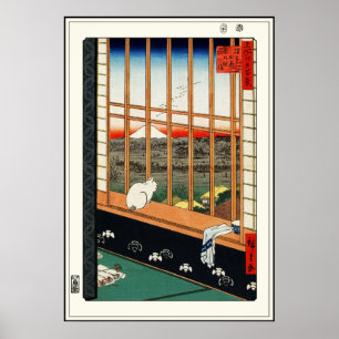 Katze auf Fenster durch Hiroshige 歌川広重 Poster