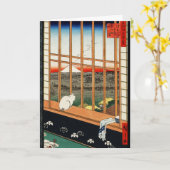 Katze auf Fenster mit Ansicht von Mt Fuji durch Karte (Gelbe Blume)