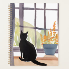 Katze auf Fensterbank | Silhouette Aquarell Planer