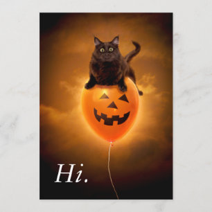 Katze auf Halloween-Ballon Einladung
