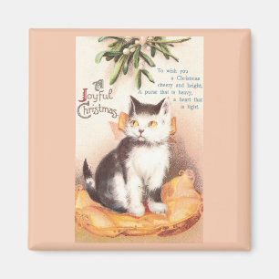 Katze auf Kissen 'Neath Mistelzweig-Vintages Magnet