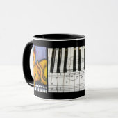 Katze auf Klavier-Tastatur Tasse (Vorderseite Links)