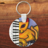 Katze auf Klaviertastatur Schlüsselanhänger (Vorderseite)