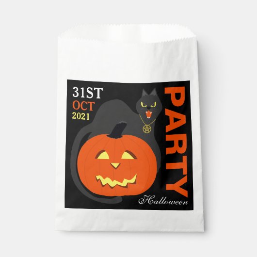 Katze auf Kürbis, Halloween Geschenktütchen (Vorderseite)