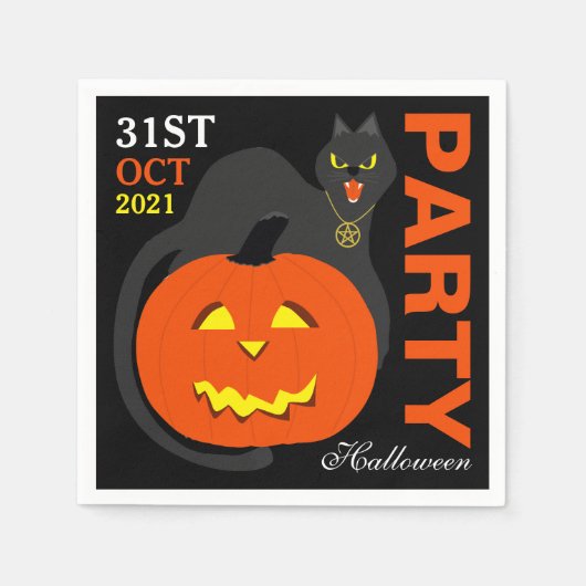 Katze auf Kürbis, Halloween-Party Serviette (Vorderseite)