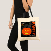 Katze auf Kürbis, Halloween Tragetasche (Vorderseite (Produkt))