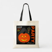 Katze auf Kürbis, Halloween Tragetasche (Rückseite)