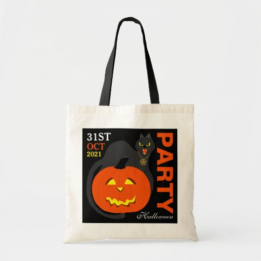 Katze auf Kürbis, Halloween Tragetasche (Vorne)