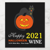 Katze auf Kürbis, Halloween Weinetikett (Einzelnes Label)