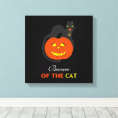 Katze auf Kürbis, Vorsicht vor der Katze Leinwanddruck (Insitu (Holzboden))