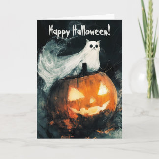 Katze auf Kürbislaterne Pumpkin Dankeskarte