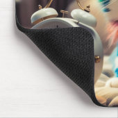 Katze auf Mauspad mit Wecker (Ecke)