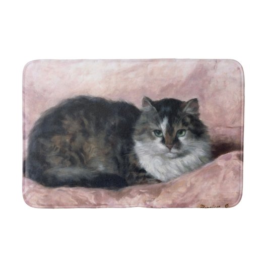 Katze auf rosa Kissen durch Henriëtte Ronner-Knip Badematte (Vorderseite)