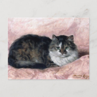 Katze auf rosa Kissen von Henriëtte Ronner Knip Postkarte