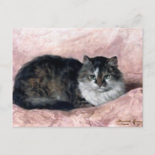 Katze auf rosa Kissen von Henriëtte Ronner Knip Postkarte (Vorderseite)