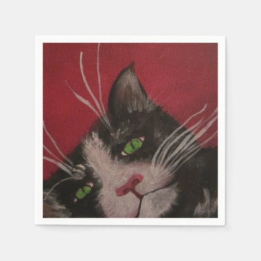 Katze auf roter Serviette (Vorderseite)