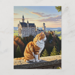 Katze auf Schloss Neuschwanstein Deutschland Postkarte
