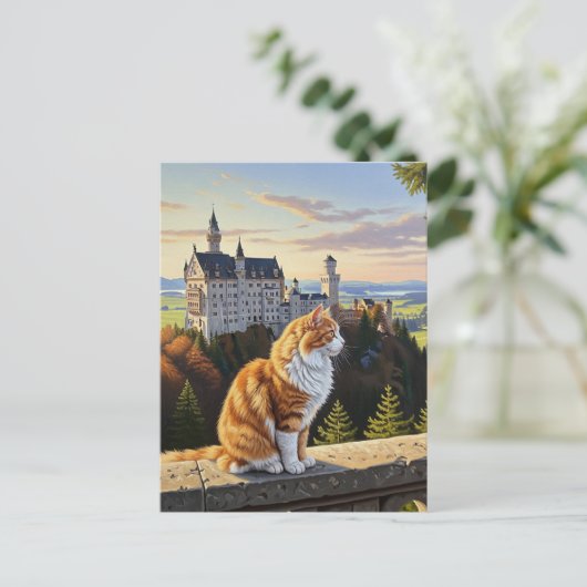 Katze auf Schloss Neuschwanstein Deutschland Postkarte (Stehend Vorderseite)