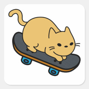 Katze auf Skateboard Cartoon Kitten Skateboarder Quadratischer Aufkleber