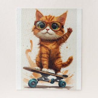 Katze auf Skateboard Puzzle