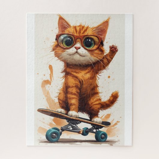 Katze auf Skateboard Puzzle (Vertikal)