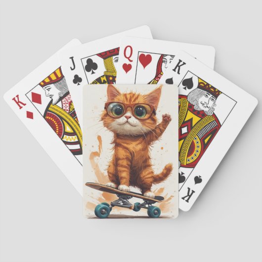 Katze auf Skateboard Spielkarten (Rückseite)