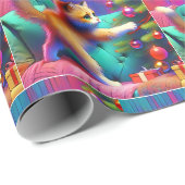 Katze auf Sofa Stehend, um Weihnachtsbaum zu dekor Geschenkpapier (Rolleneckpunkt)