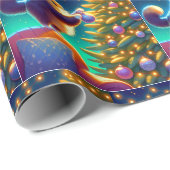 Katze auf Sofa Stehend, um Weihnachtsbaum zu dekor Geschenkpapier (Rolleneckpunkt)