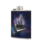 Katze auf Synthesizer im Weltraum Flachmann (Links)