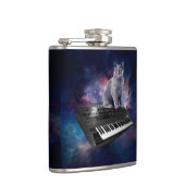 Katze auf Synthesizer im Weltraum Flachmann (Rechts)