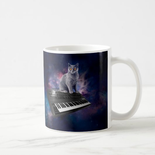 Katze auf Synthesizer im Weltraum Kaffeetasse (Rechts)