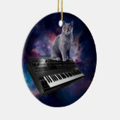 Katze auf Synthesizer im Weltraum Keramik Ornament (Rechts)