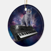 Katze auf Synthesizer im Weltraum Keramik Ornament (Links)